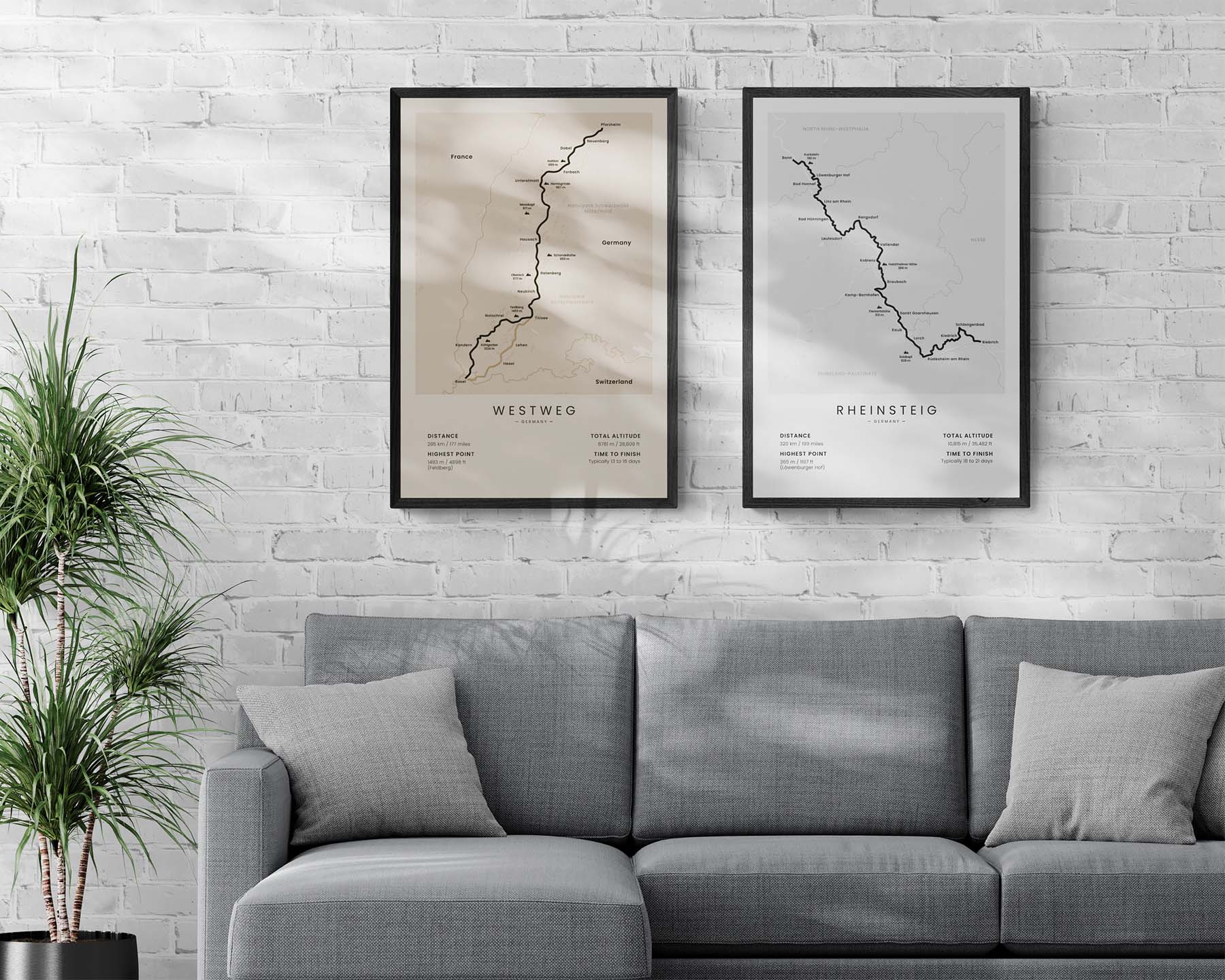 Der Westweg (Germany) Path Map Art in Minimal Room Decor