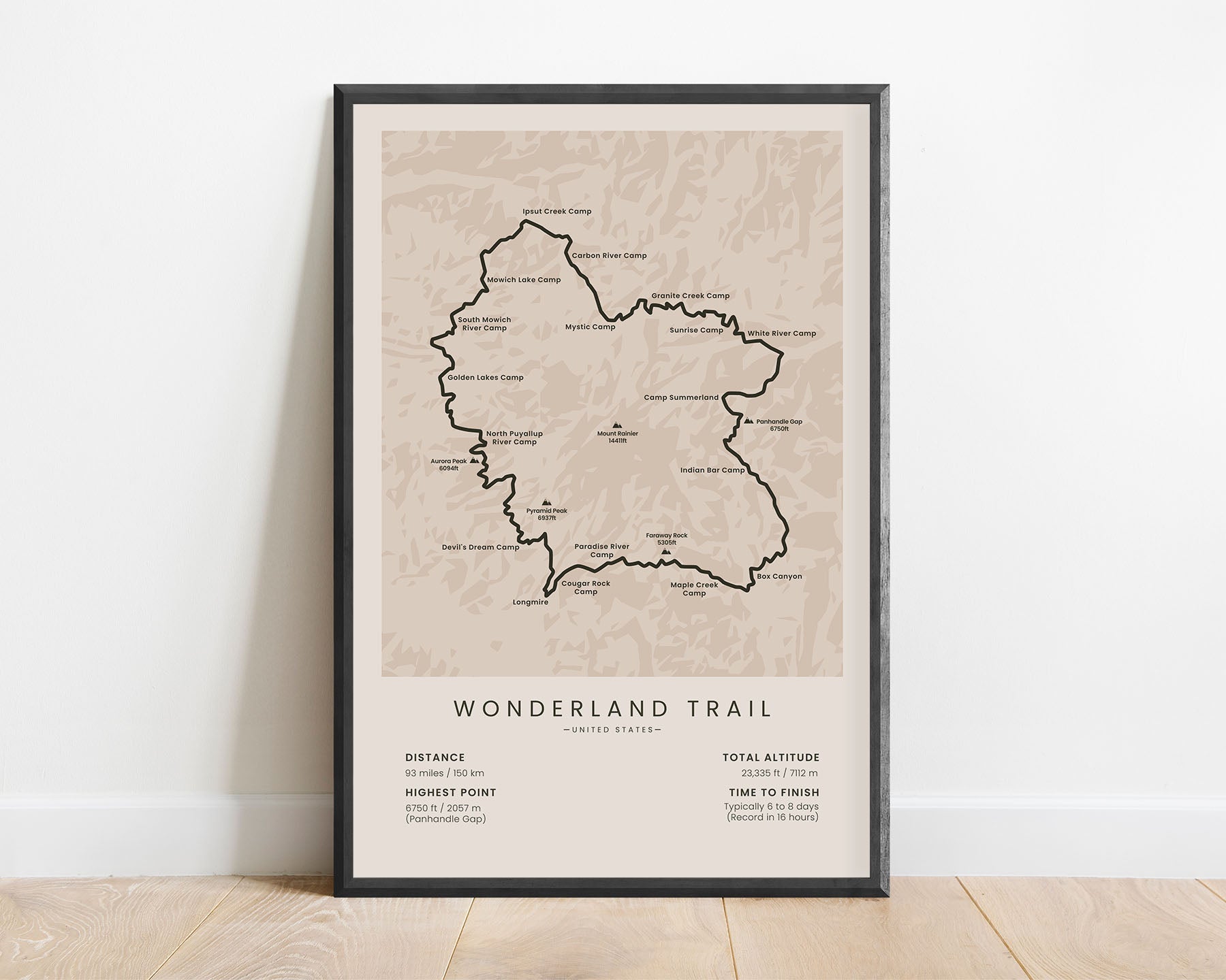 Wonderland Trail (Mt Rainier Loop) Map Poster | TrailGoals